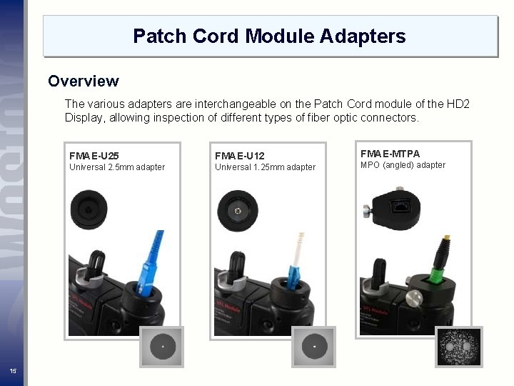Patch Cord Module Adapters Overview The various adapters are interchangeable on the Patch Cord