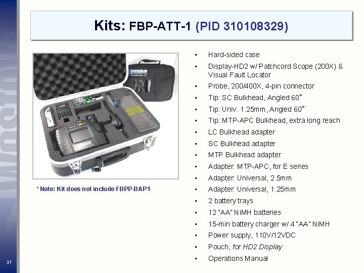 Kits: FBP-ATT-1 (PID 310108329) * Note: Kit does not include FBPP-BAP 1 37 •