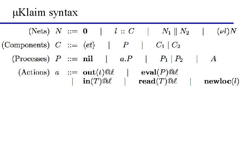 μKlaim syntax 