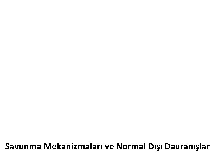 Savunma Mekanizmaları ve Normal Dışı Davranışlar 