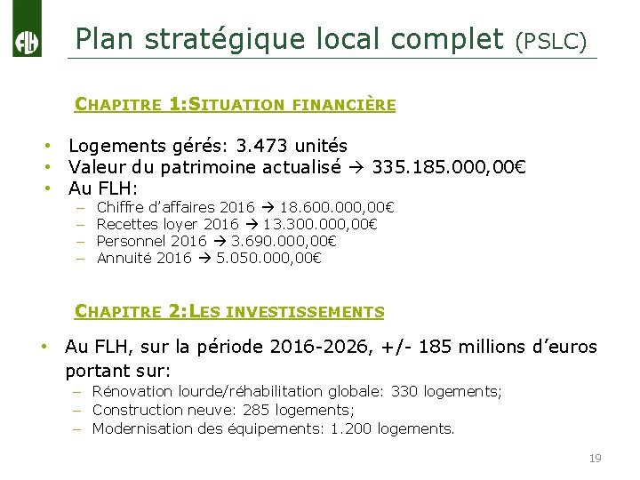 Plan stratégique local complet (PSLC) CHAPITRE 1: SITUATION FINANCIÈRE • Logements gérés: 3. 473