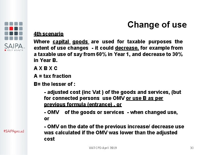 Change of use 4 th scenario Where capital goods are used for taxable purposes