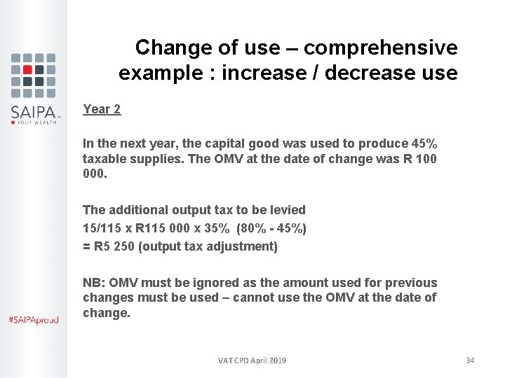 Change of use – comprehensive example : increase / decrease use Year 2 In