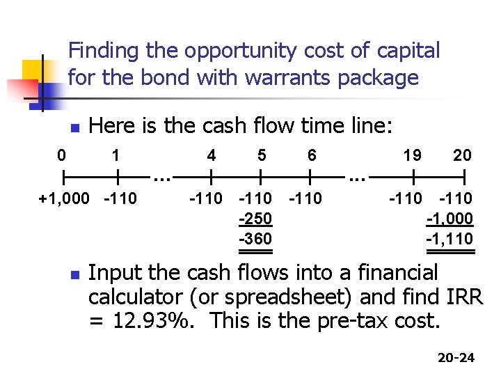 Finding the opportunity cost of capital for the bond with warrants package n 0