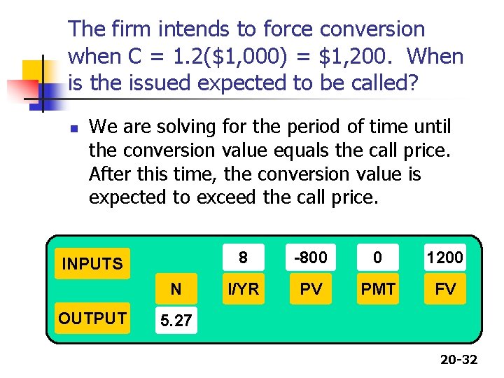 The firm intends to force conversion when C = 1. 2($1, 000) = $1,