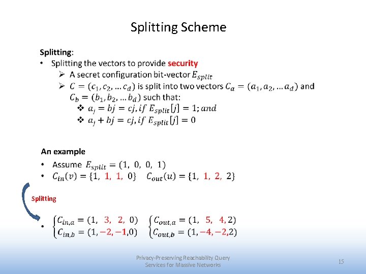 Splitting Scheme Splitting Privacy-Preserving Reachability Query Services for Massive Networks 15 