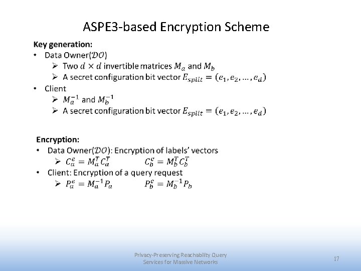 ASPE 3 -based Encryption Scheme Privacy-Preserving Reachability Query Services for Massive Networks 17 