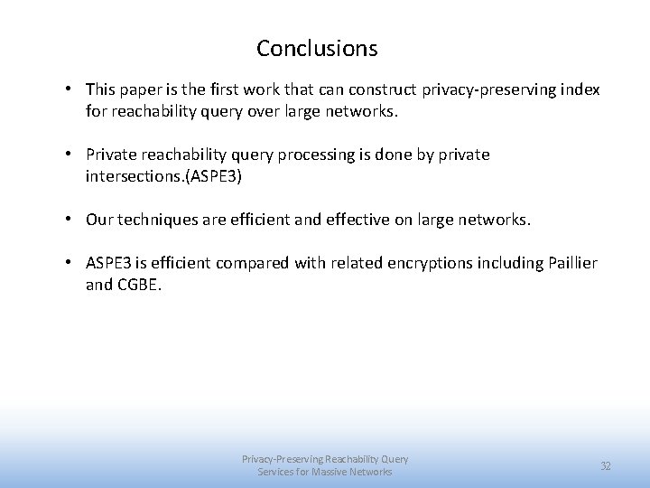 Conclusions • This paper is the first work that can construct privacy-preserving index for