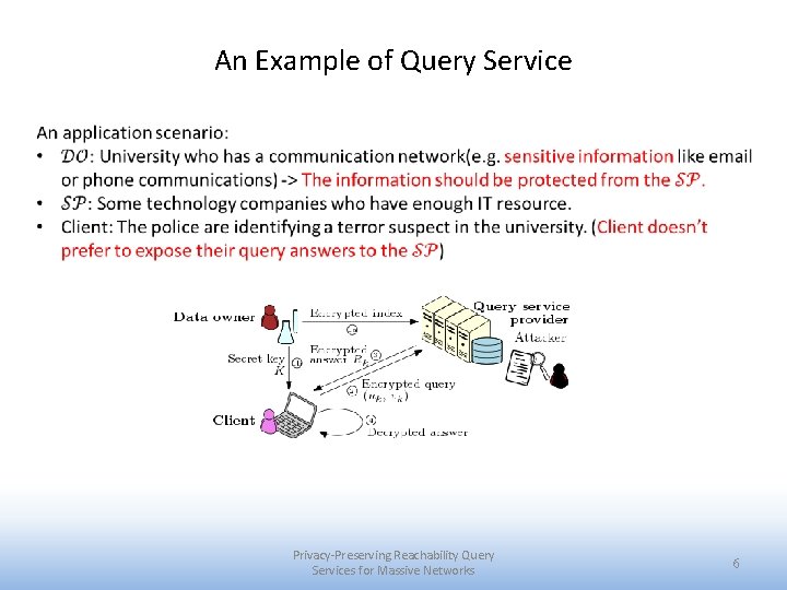 An Example of Query Service Privacy-Preserving Reachability Query Services for Massive Networks 6 