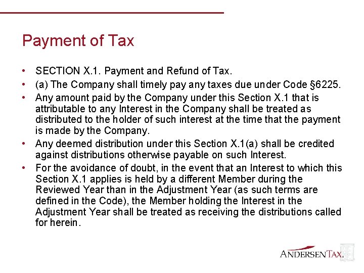 Payment of Tax • SECTION X. 1. Payment and Refund of Tax. • (a)