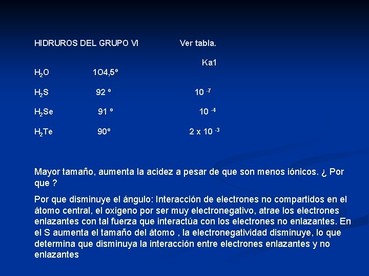 HIDRUROS DEL GRUPO VI Ver tabla. Ka 1 H 2 O 1 O 4,