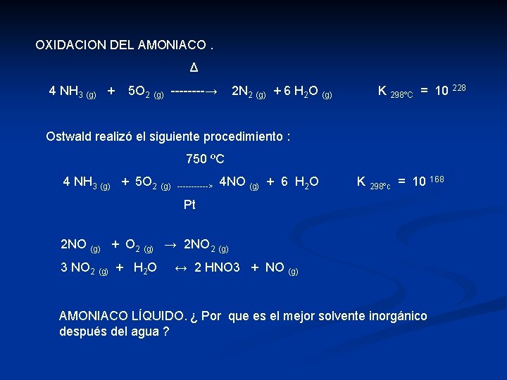 OXIDACION DEL AMONIACO. Δ 4 NH 3 (g) + 5 O 2 (g) ----→