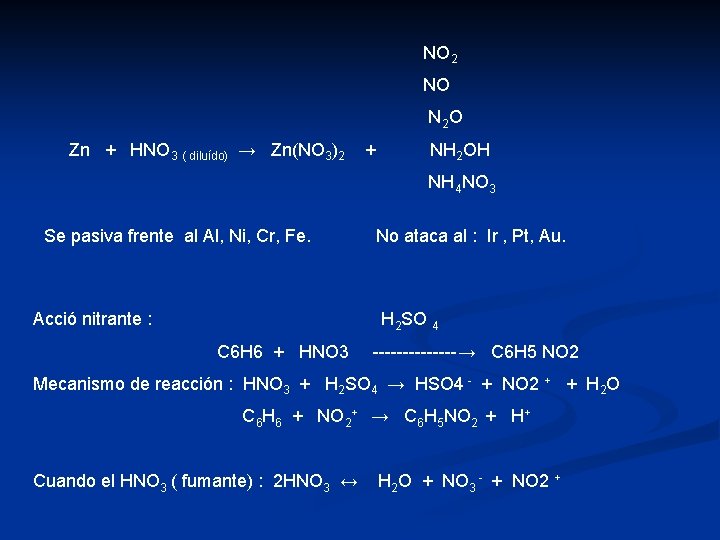 NO 2 NO N 2 O Zn + HNO 3 ( diluído) → Zn(NO