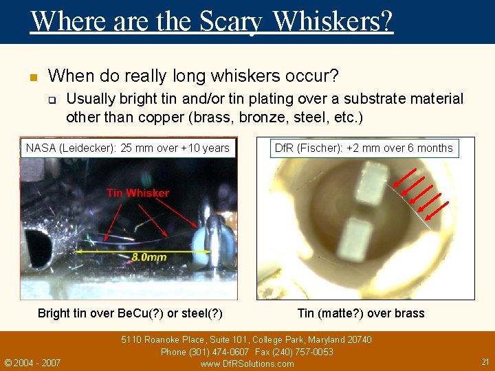 Where are the Scary Whiskers? n When do really long whiskers occur? q Usually