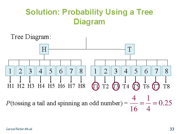 Solution: Probability Using a Tree Diagram: H T 1 2 3 4 5 6