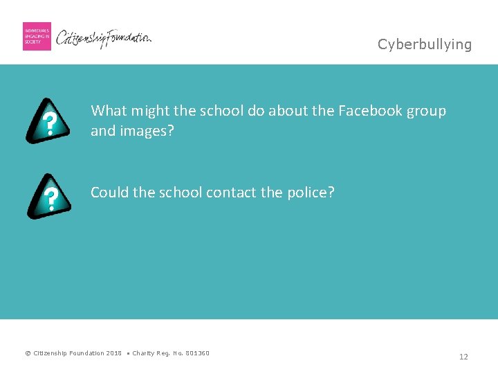 Cyberbullying What might the school do about the Facebook group and images? Could the