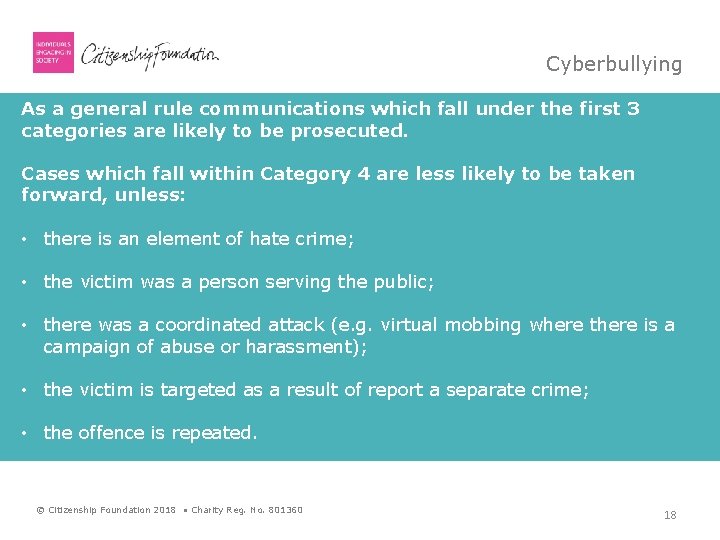 Cyberbullying As a general rule communications which fall under the first 3 categories are