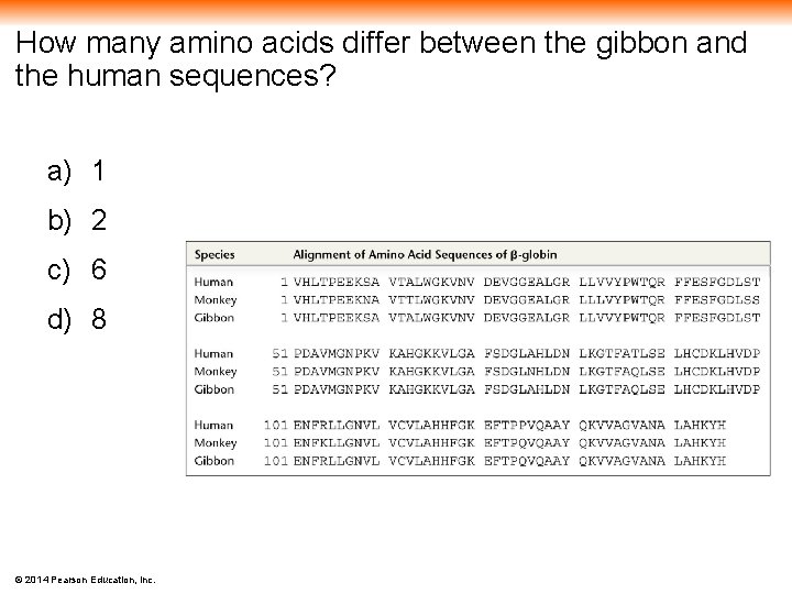 How many amino acids differ between the gibbon and the human sequences? a) 1