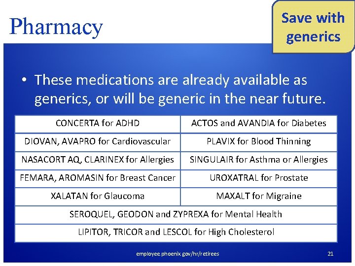 Save with generics Pharmacy • These medications are already available as generics, or will