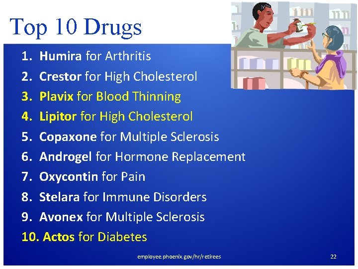 Top 10 Drugs 1. Humira for Arthritis 2. Crestor for High Cholesterol 3. Plavix