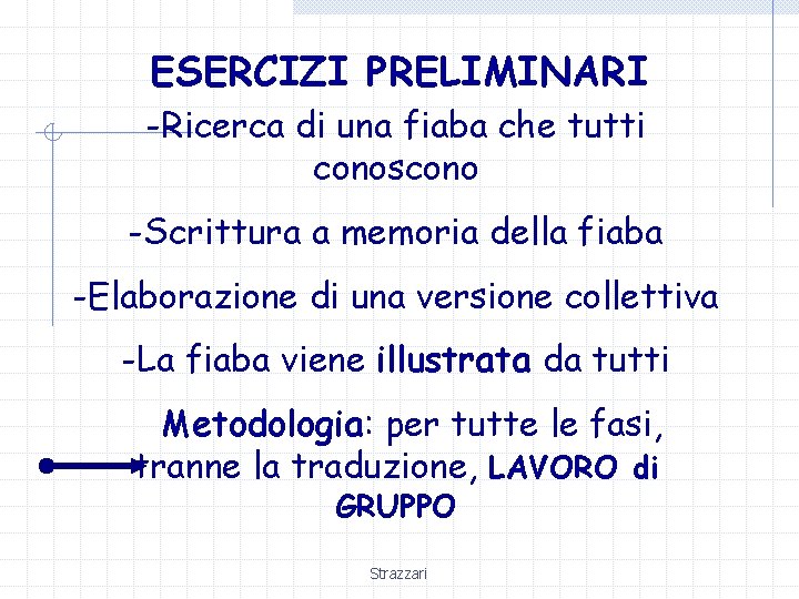 ESERCIZI PRELIMINARI -Ricerca di una fiaba che tutti conoscono -Scrittura a memoria della fiaba