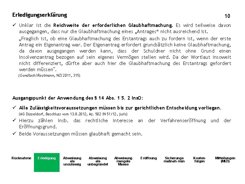 Erledigungserklärung 10 ü Unklar ist die Reichweite der erforderlichen Glaubhaftmachung. Es wird teilweise davon