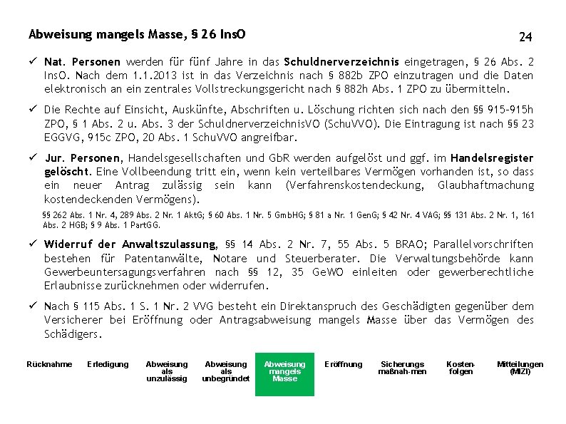 Abweisung mangels Masse, § 26 Ins. O 24 ü Nat. Personen werden für fünf