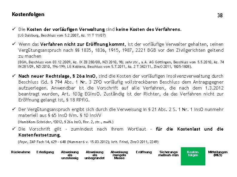 Kostenfolgen 38 ü Die Kosten der vorläufigen Verwaltung sind keine Kosten des Verfahrens. (LG
