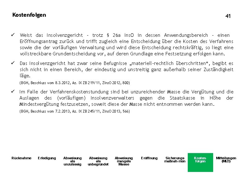 Kostenfolgen 41 ü Weist das Insolvenzgericht – trotz § 26 a Ins. O in