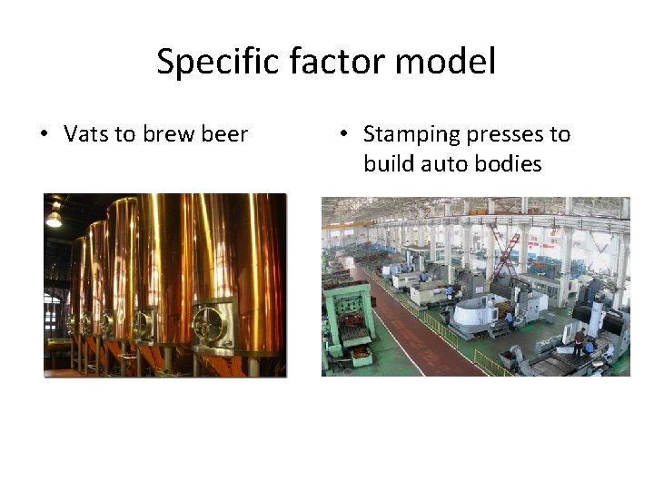 Specific factor model • Vats to brew beer • Stamping presses to build auto