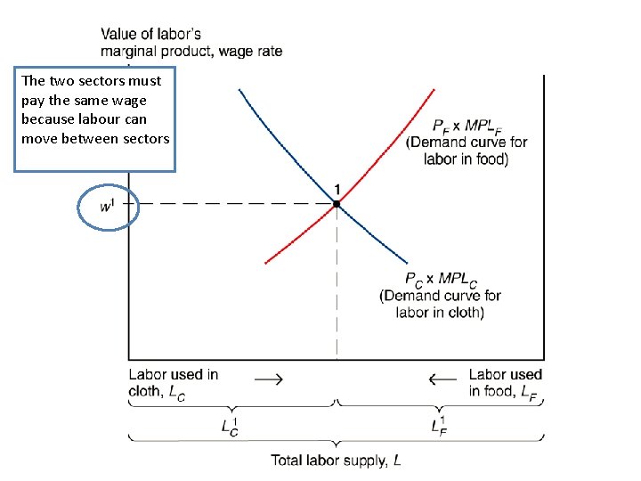 The two sectors must pay the same wage because labour can move between sectors