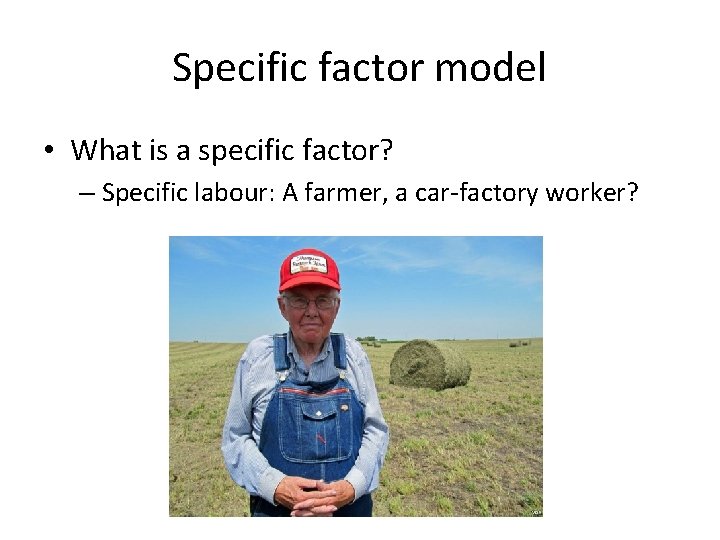 Specific factor model • What is a specific factor? – Specific labour: A farmer,