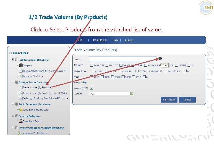 1/2 Trade Volume (By Products) Click to Select Products from the attached list of