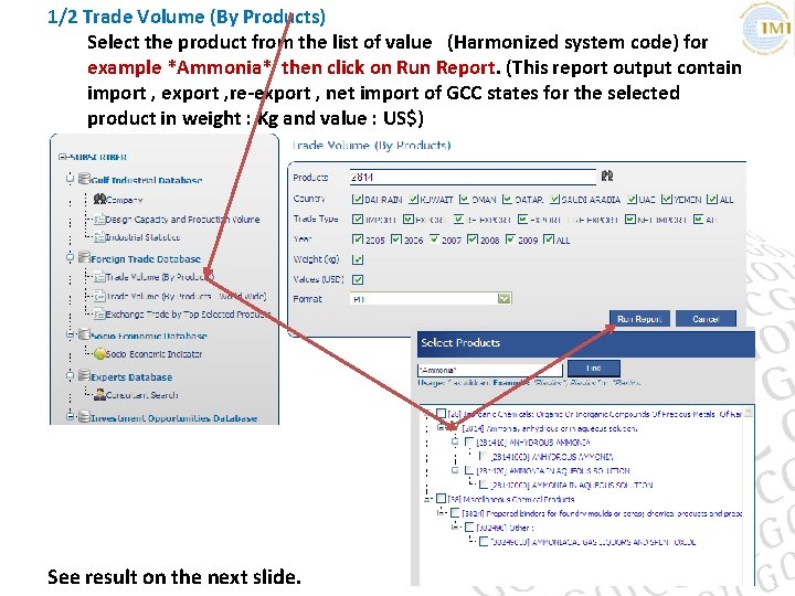 1/2 Trade Volume (By Products) Select the product from the list of value (Harmonized