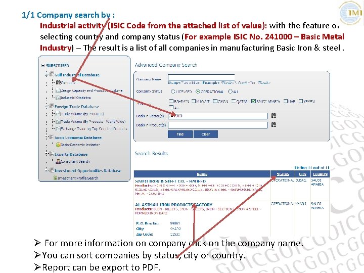 1/1 Company search by : Industrial activity (ISIC Code from the attached list of