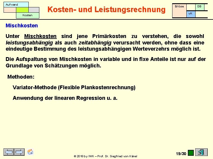 Aufwand Kosten- und Leistungsrechnung Erlöse DB v. K Mischkosten Unter Mischkosten sind jene Primärkosten