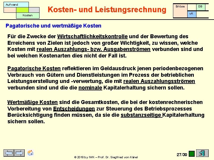 Aufwand Kosten- und Leistungsrechnung Erlöse DB v. K Pagatorische und wertmäßige Kosten Für die