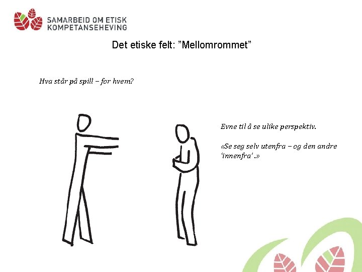 Det etiske felt: ”Mellomrommet” Hva står på spill – for hvem? Evne til å