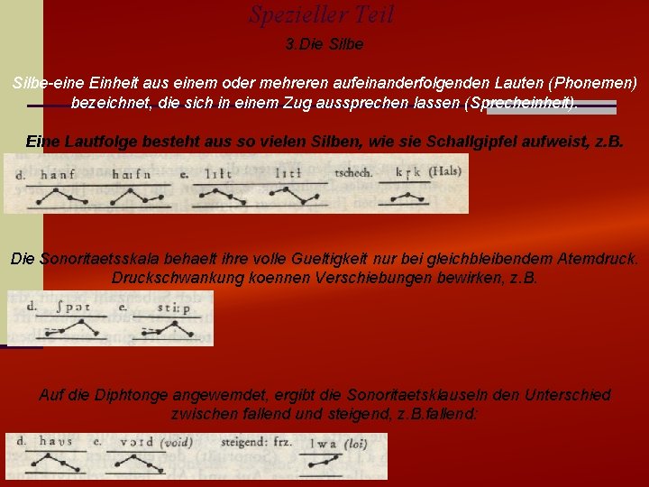 Spezieller Teil 3. Die Silbe-eine Einheit aus einem oder mehreren aufeinanderfolgenden Lauten (Phonemen) bezeichnet,