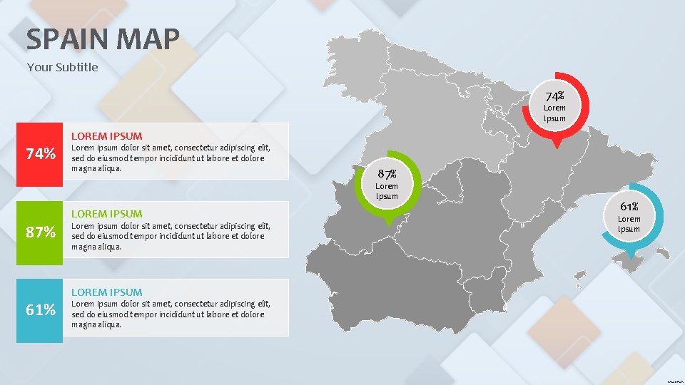 SPAIN MAP Your Subtitle 74% Lorem Ipsum 74% LOREM IPSUM Lorem ipsum dolor sit