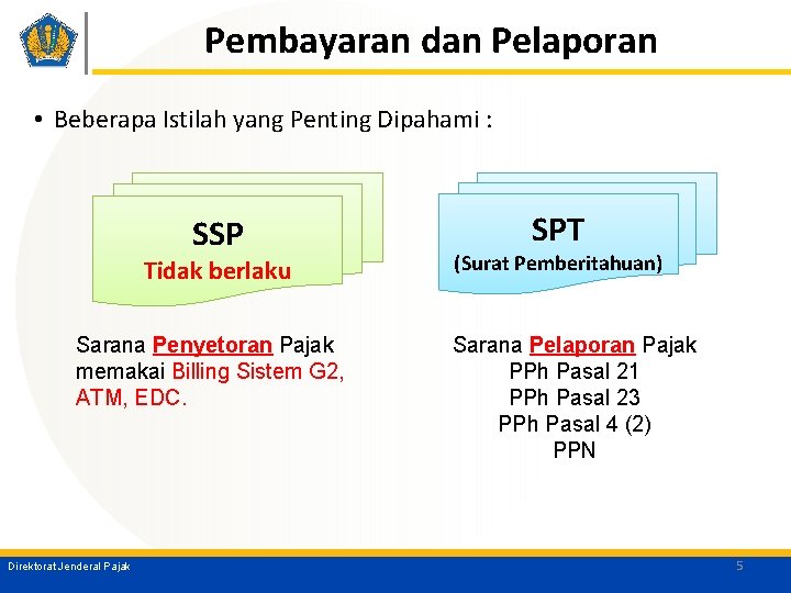 Pembayaran dan Pelaporan • Beberapa Istilah yang Penting Dipahami : SSP Tidak berlaku Sarana