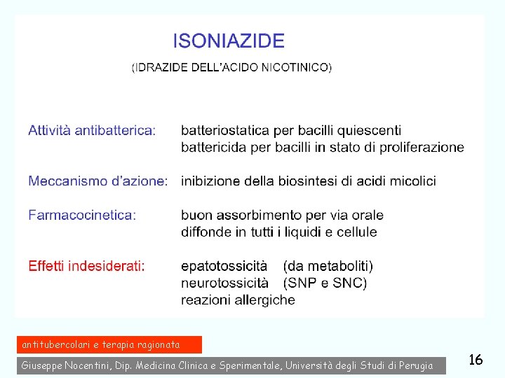 antitubercolari e terapia ragionata Giuseppe Nocentini, Dip. Medicina Clinica e Sperimentale, Università degli Studi