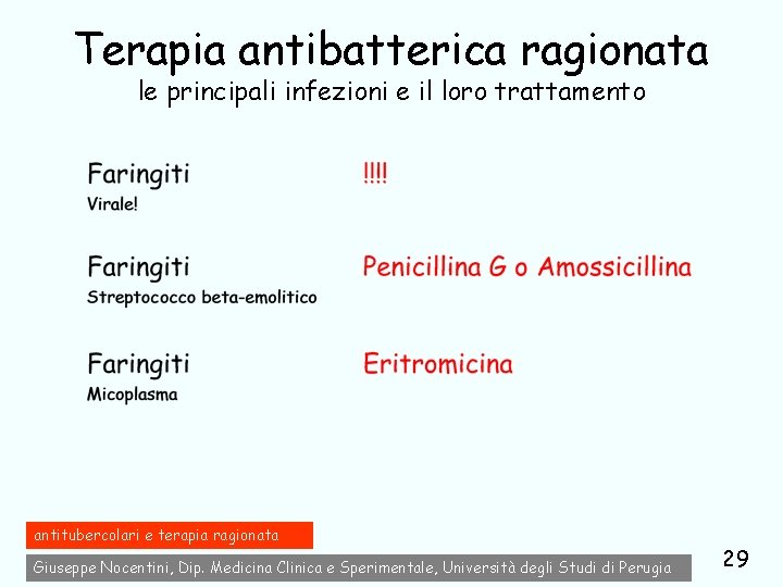 Terapia antibatterica ragionata le principali infezioni e il loro trattamento antitubercolari e terapia ragionata