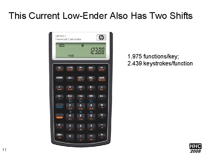 This Current Low-Ender Also Has Two Shifts 1. 975 functions/key; 2. 439 keystrokes/function 11