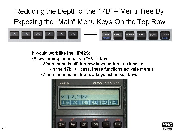 Reducing the Depth of the 17 BII+ Menu Tree By Exposing the “Main” Menu