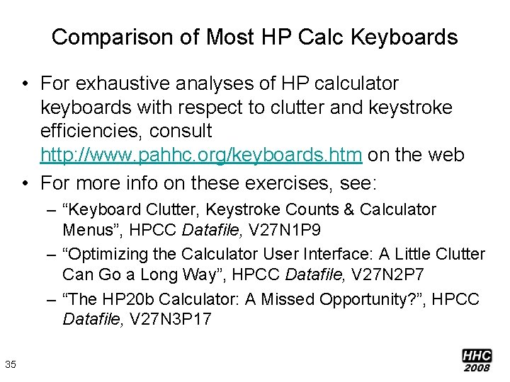 Comparison of Most HP Calc Keyboards • For exhaustive analyses of HP calculator keyboards