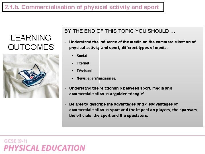 2. 1. b. Commercialisation of physical activity and sport LEARNING OUTCOMES BY THE END