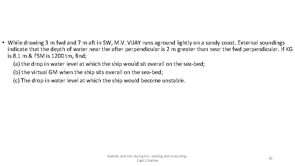  • While drawing 3 m fwd and 7 m aft in SW, M.