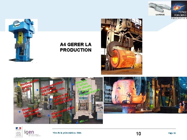 A 4 GERER LA PRODUCTION Titre de la présentation > date 10 Page 10