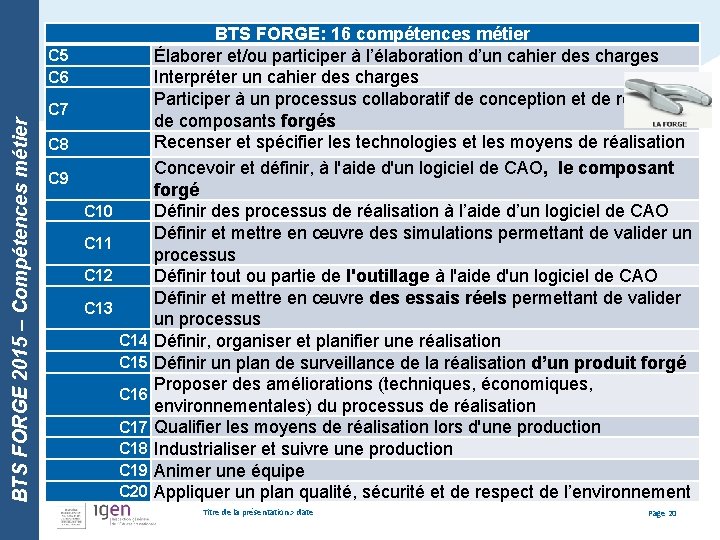 BTS FORGE 2015 – Compétences métier C 5 C 6 C 7 C 8